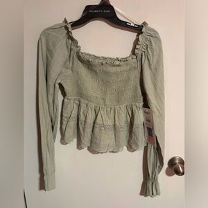 NWT Celebrity Pink Green Smocked Ruffle Top size S